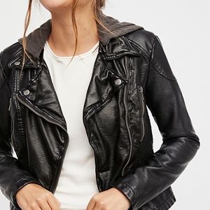 Free People Vegan Leather Hooded Jacket